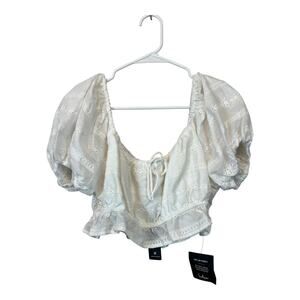 Lulus Lulu's White eyelet Lace Crop Top Shirt Cottagecore coquette XL Boho